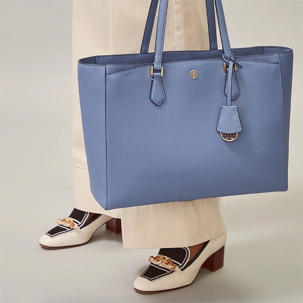 🌟 NWT Tory Burch Robinson Tote Bluewood Saffiano Leather + Dust Bag
